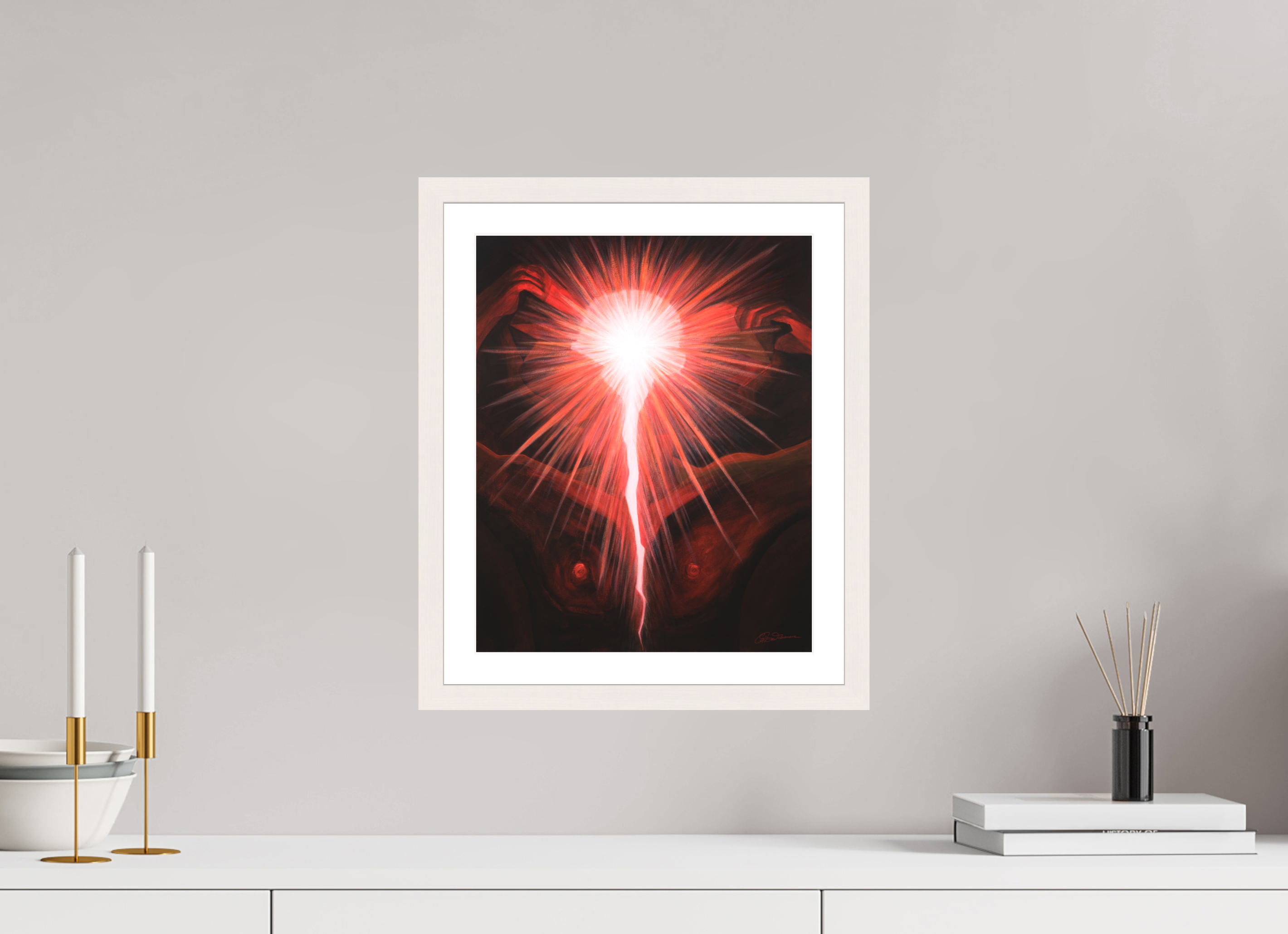 30 x 37 cm, Papier mit Holzrahmen, weiß Lichtkörper – Der neue Mensch