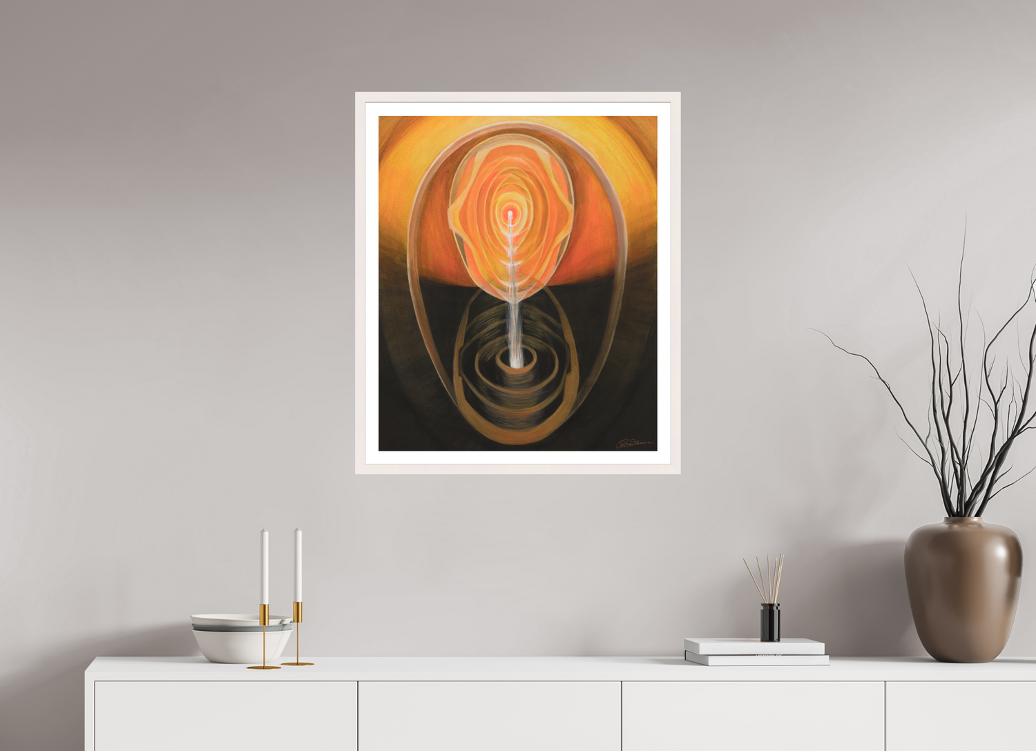 60 x 72 cm, Papier mit Holzrahmen, weiß Essenz &amp; Präsenz – die inneren Quellen