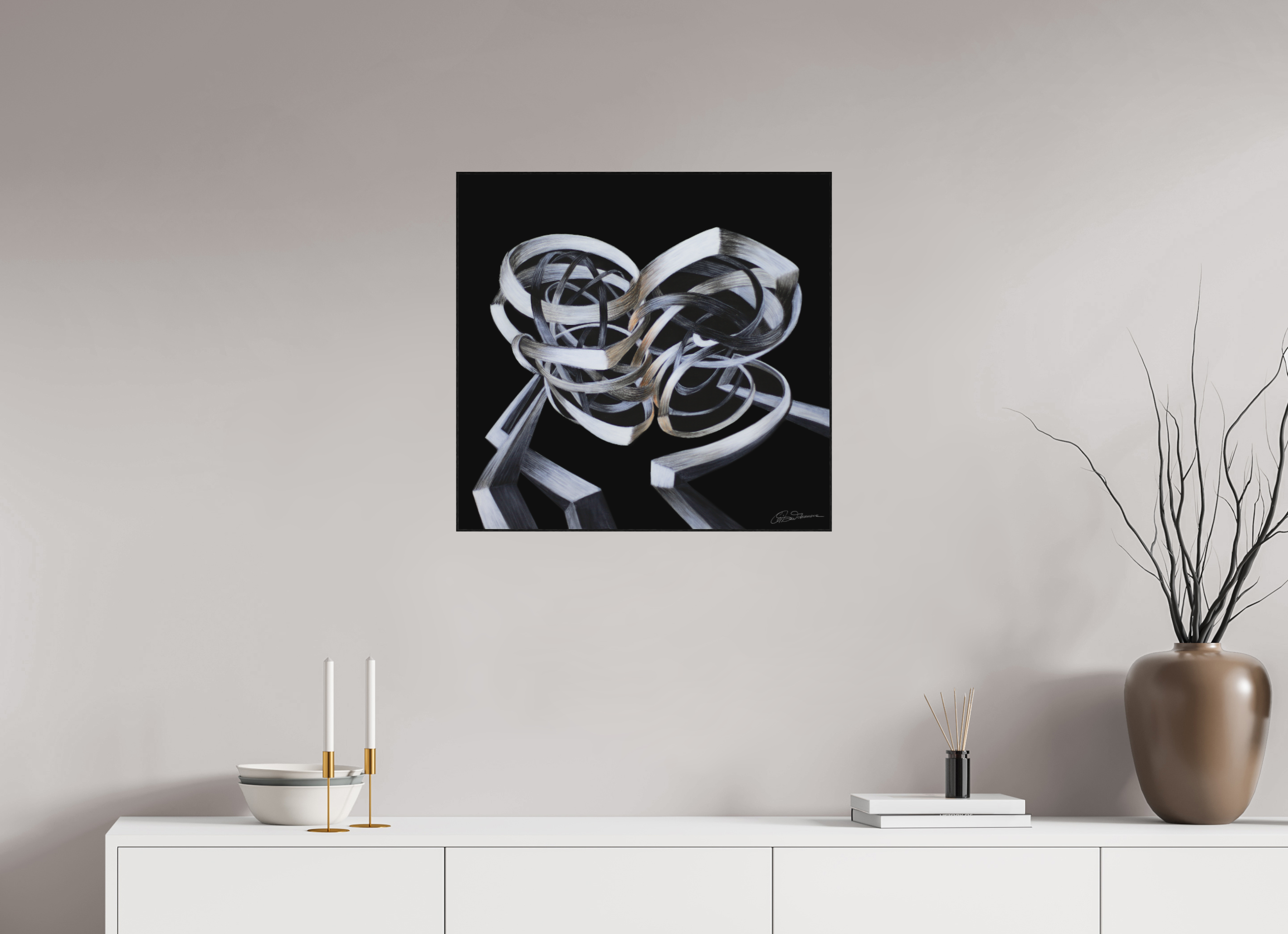 62,7 x 60 cm, Alu-Dibond mit Holzrahmen, schwarz Verschränkung - Kuss