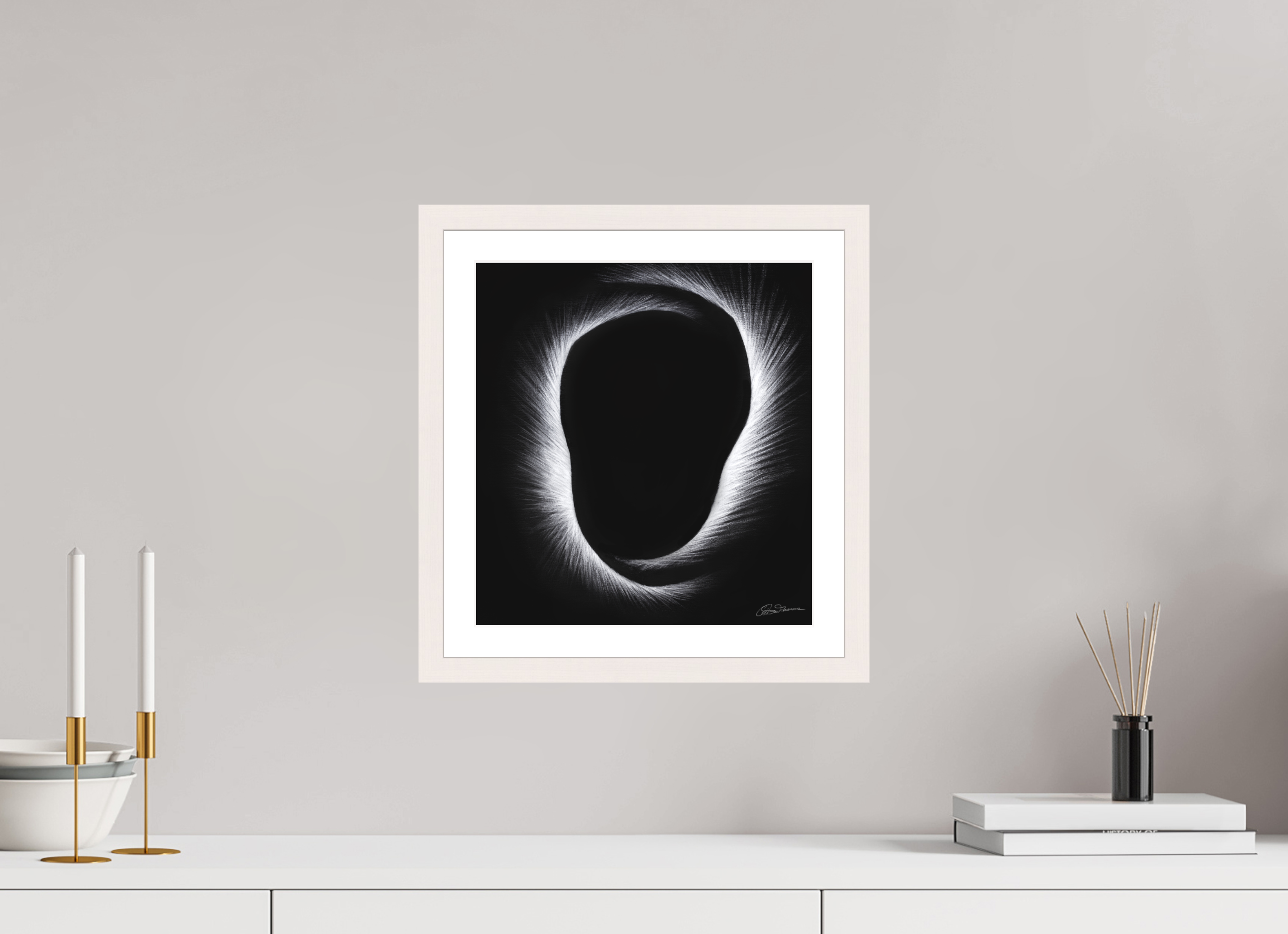 30 x 32,3 cm, Papier mit Holzrahmen, weiß Eklipse