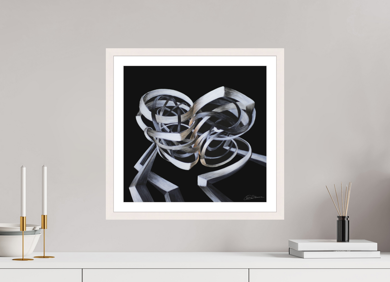 41,8 x 40 cm, Papier mit Holzrahmen, weiß Verschränkung - Kuss