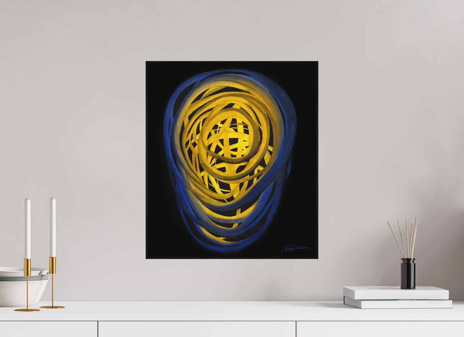 40 x 45,9 cm, Alu-Dibond mit Holzrahmen, schwarz Erde &amp; Wasser | Frühsommer