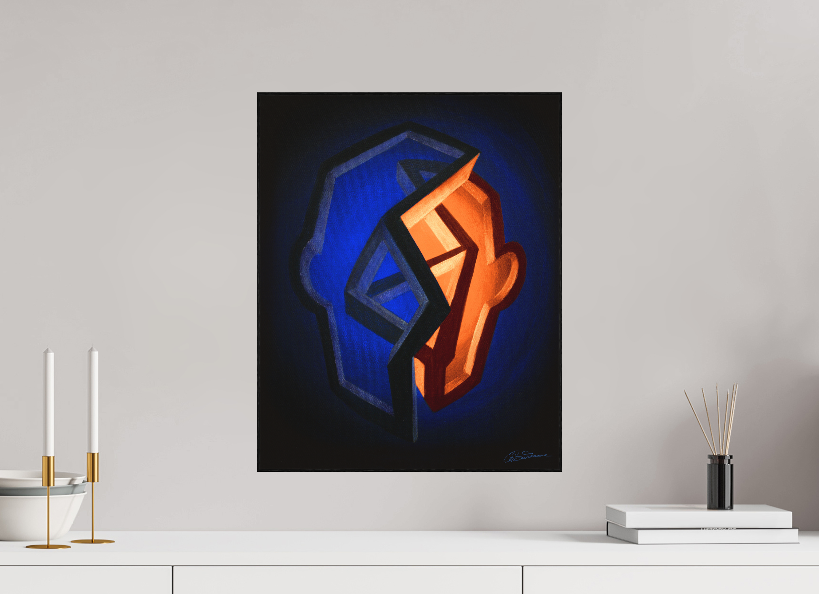 40 x 50 cm, Alu-Dibond mit Holzrahmen | schwarz Tag und Nacht