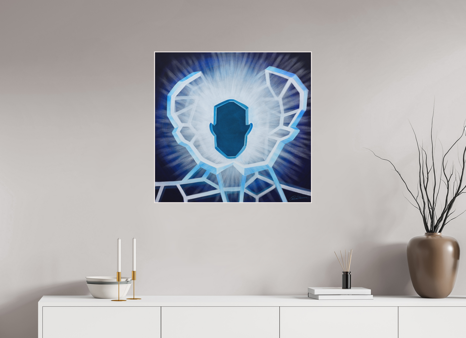 72,9 x 70 cm, Alu-Dibond mit Holzrahmen, weiß Öffnung - vom alten zum neuen Ich