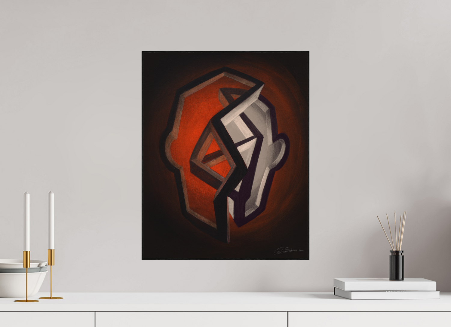 40 x 50 cm, Alu-Dibond mit Holzrahmen, schwarz Herbst – von Feuer zu Asche