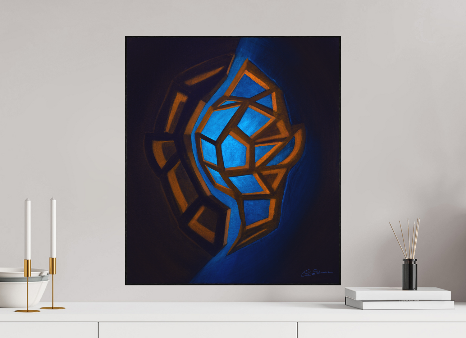 50 x 57,9 cm, Alu-Dibond mit Holzrahmen, schwarz Innere Tektonik – Erde &amp; Wasser