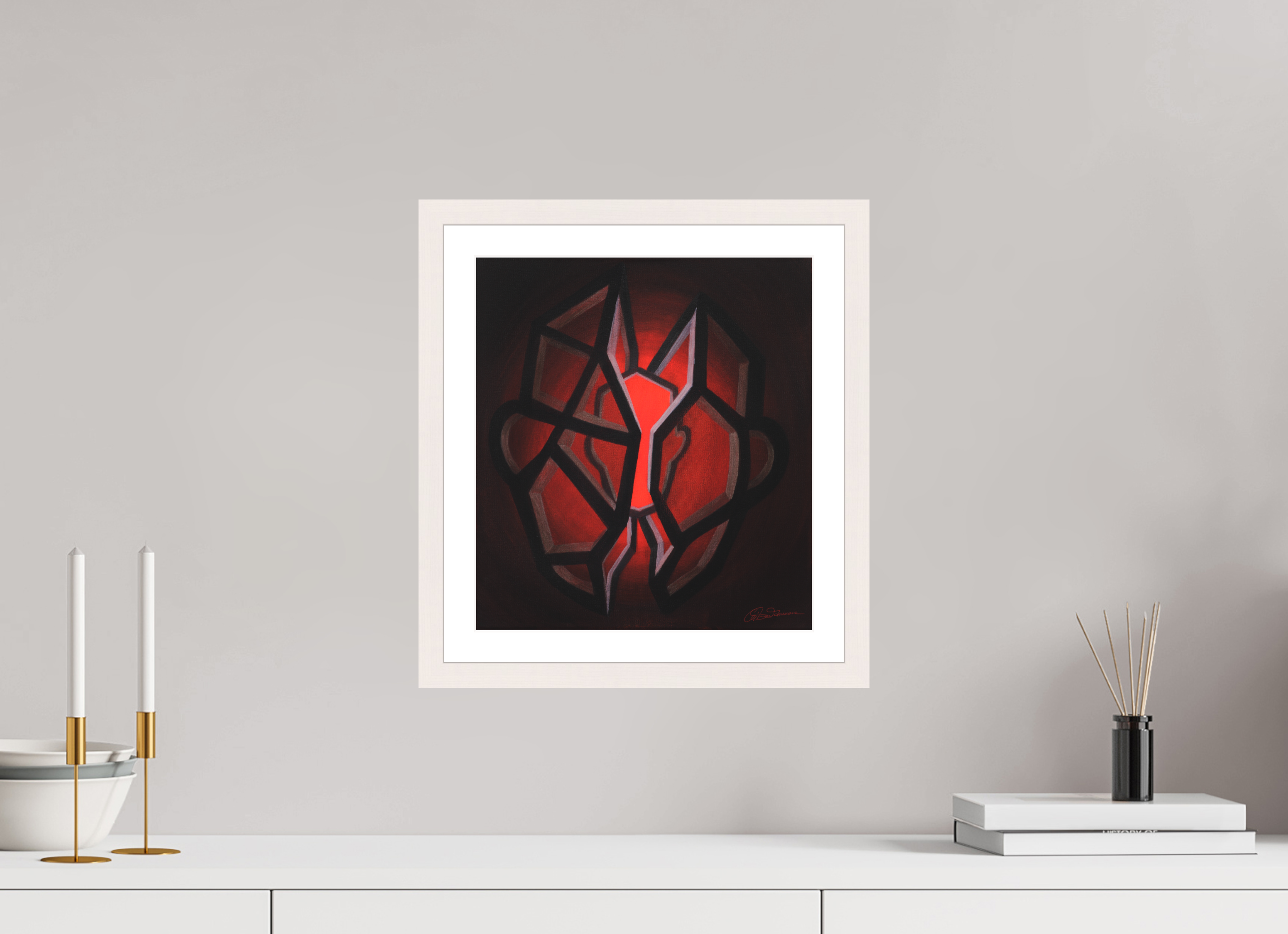 30 x 33,2 cm, Papier mit Holzrahmen | weiß | Museumsglas Selbst-Bild. Schale und Kern