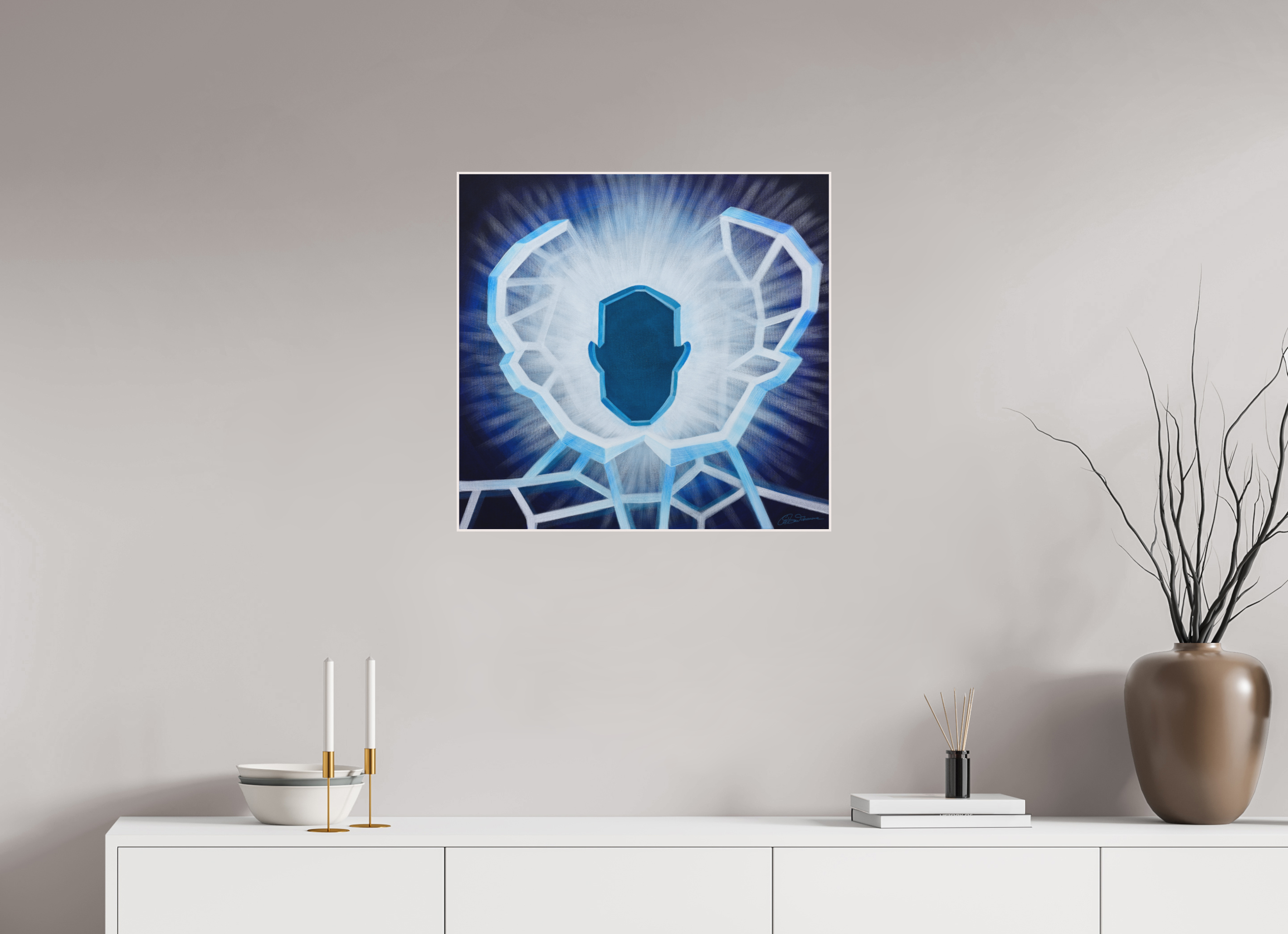 62,5 x 60 cm, Alu-Dibond mit Holzrahmen, weiß Öffnung - vom alten zum neuen Ich