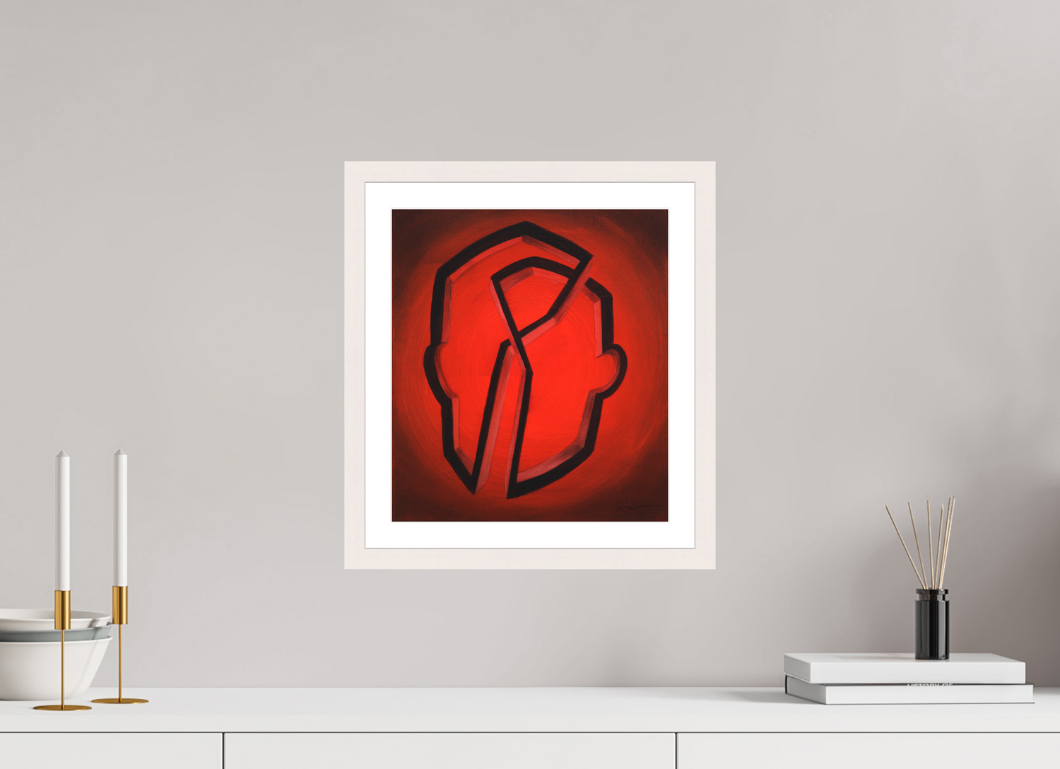 30 x 33,8 cm, Papier mit Holzrahmen, weiß Selbst-Bild. Zwei Seiten ein Selbst