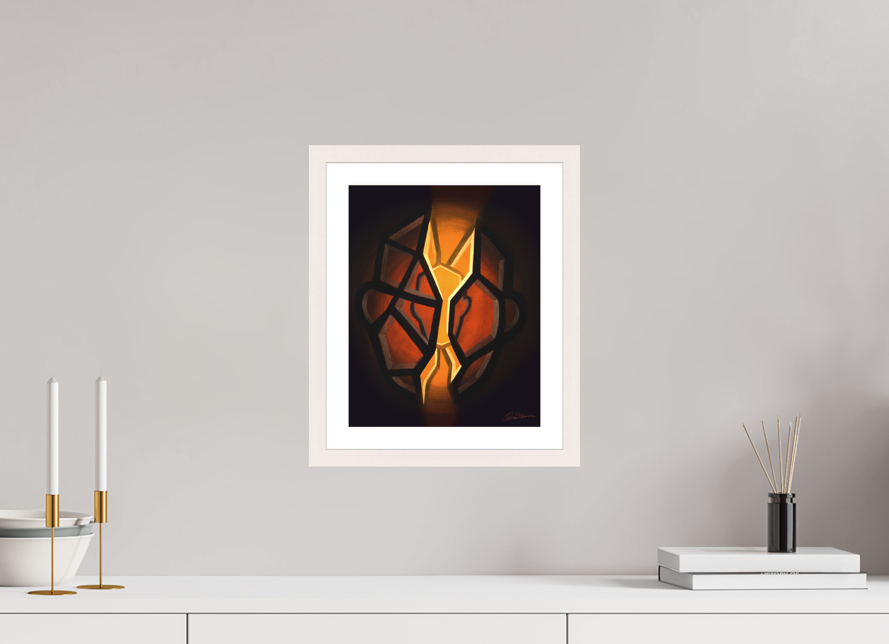 25 x 31,3 cm, Papier mit Holzrahmen, weiß Selbst-Bild. Schale und Kern