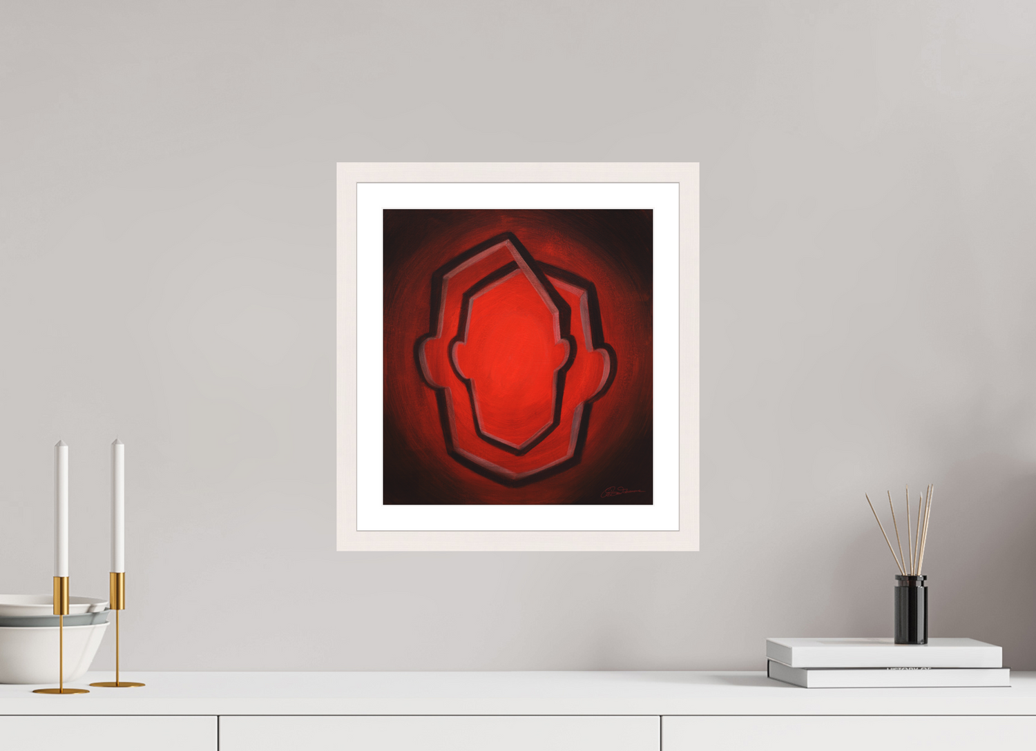 30 x 32,8 cm, Papier mit Holzrahmen, weiß Selbst-Bild. Die unendliche Wandlung