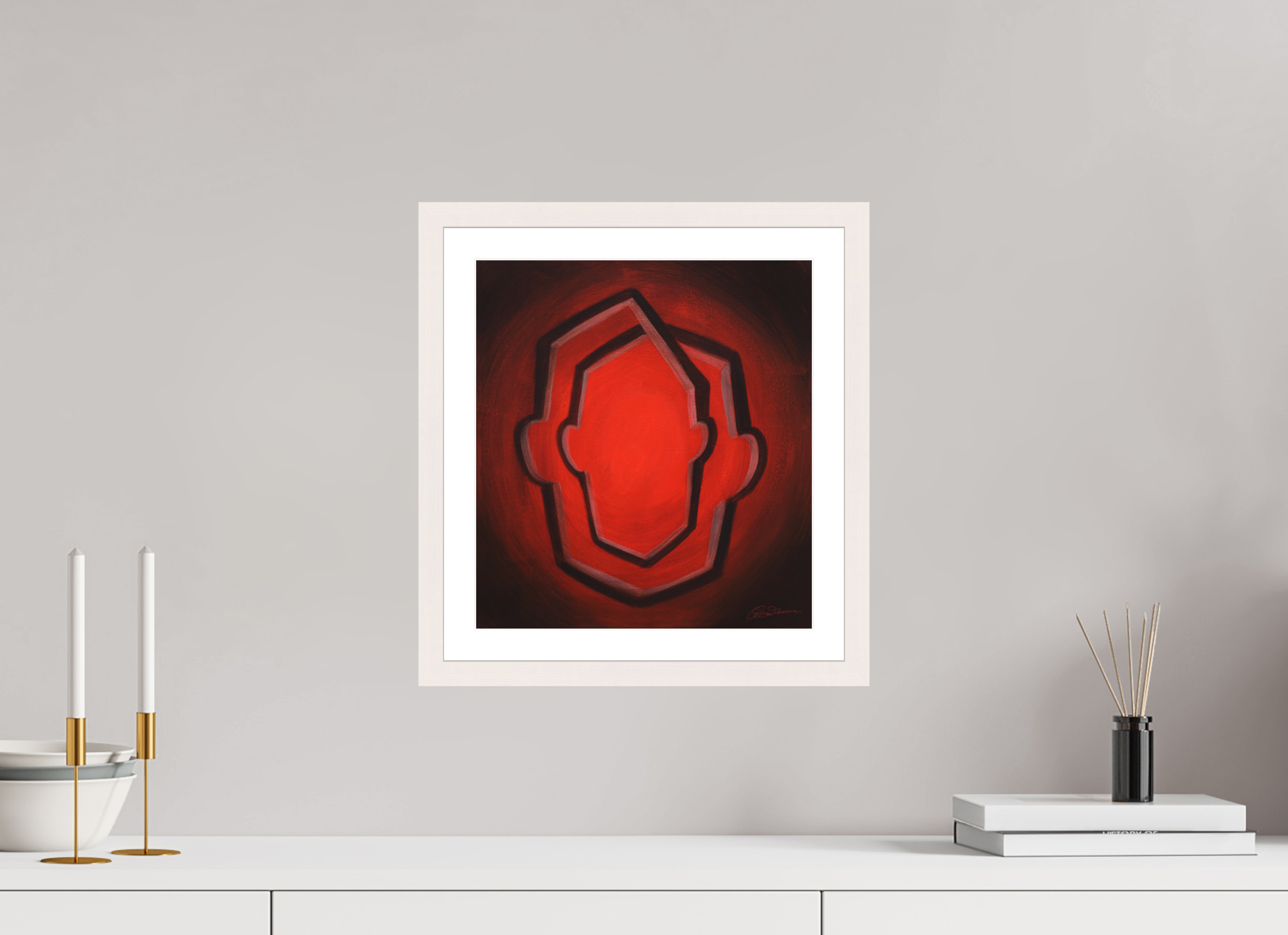 30 x 32,8 cm, Papier mit Holzrahmen, weiß Selbst-Bild. Die unendliche Wandlung