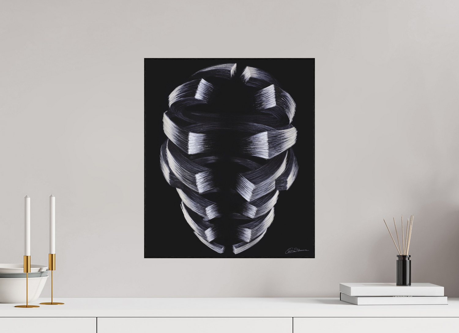 40 x 47 cm, Alu-Dibond mit Holzrahmen, schwarz Denken und Fühlen