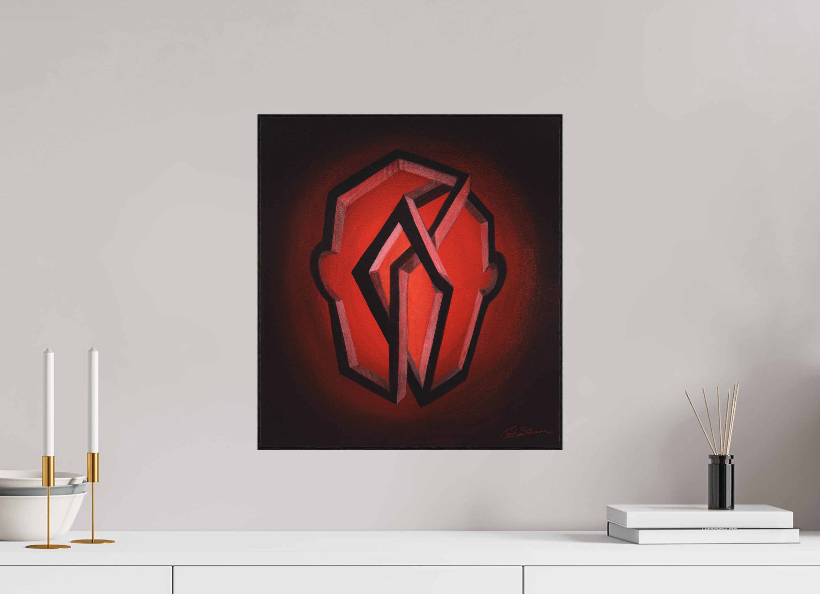 40 x 44,1 cm, Alu-Dibond mit Holzrahmen, schwarz Selbst-Bild. Innere Architetkur