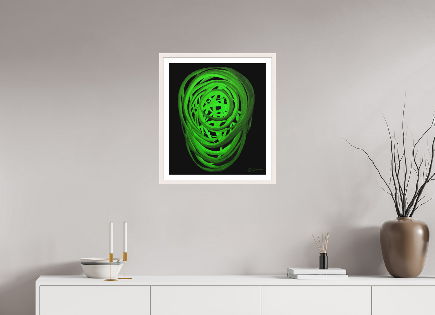 50 x 57,3 cm, Papier mit Holzrahmen, weiß Erde – Innerer Sproß | Frühling