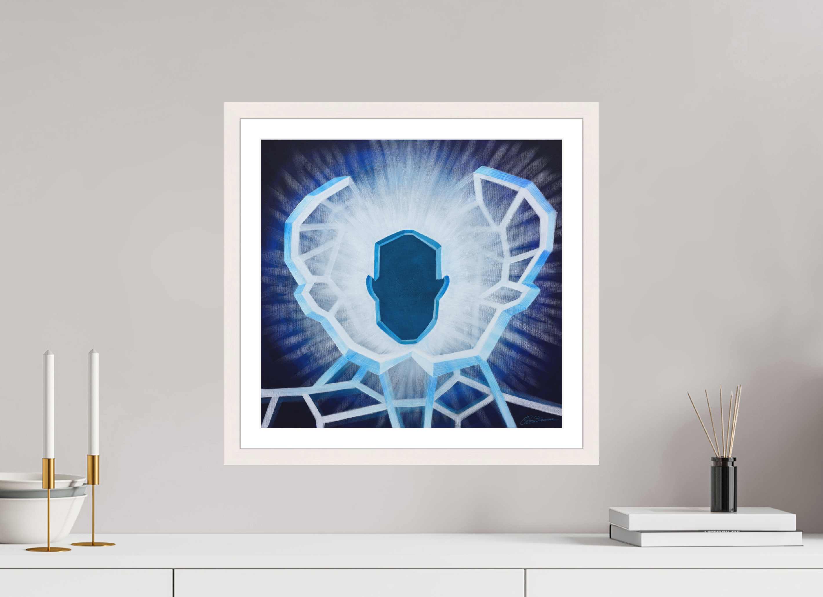 41,7 x 40 cm, Papier mit Holzrahmen, weiß Öffnung - vom alten zum neuen Ich