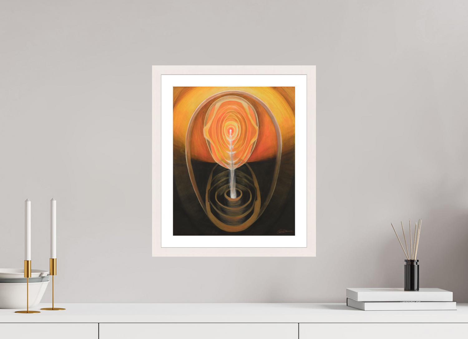 30 x 36,5 cm, Papier mit Holzrahmen, weiß Essenz &amp; Präsenz – die inneren Quellen