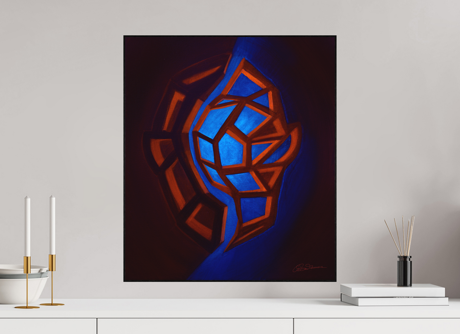 50 x 57,9 cm, Alu-Dibond mit Holzrahmen, schwarz Innere Tektonik – Feuer &amp; Luft