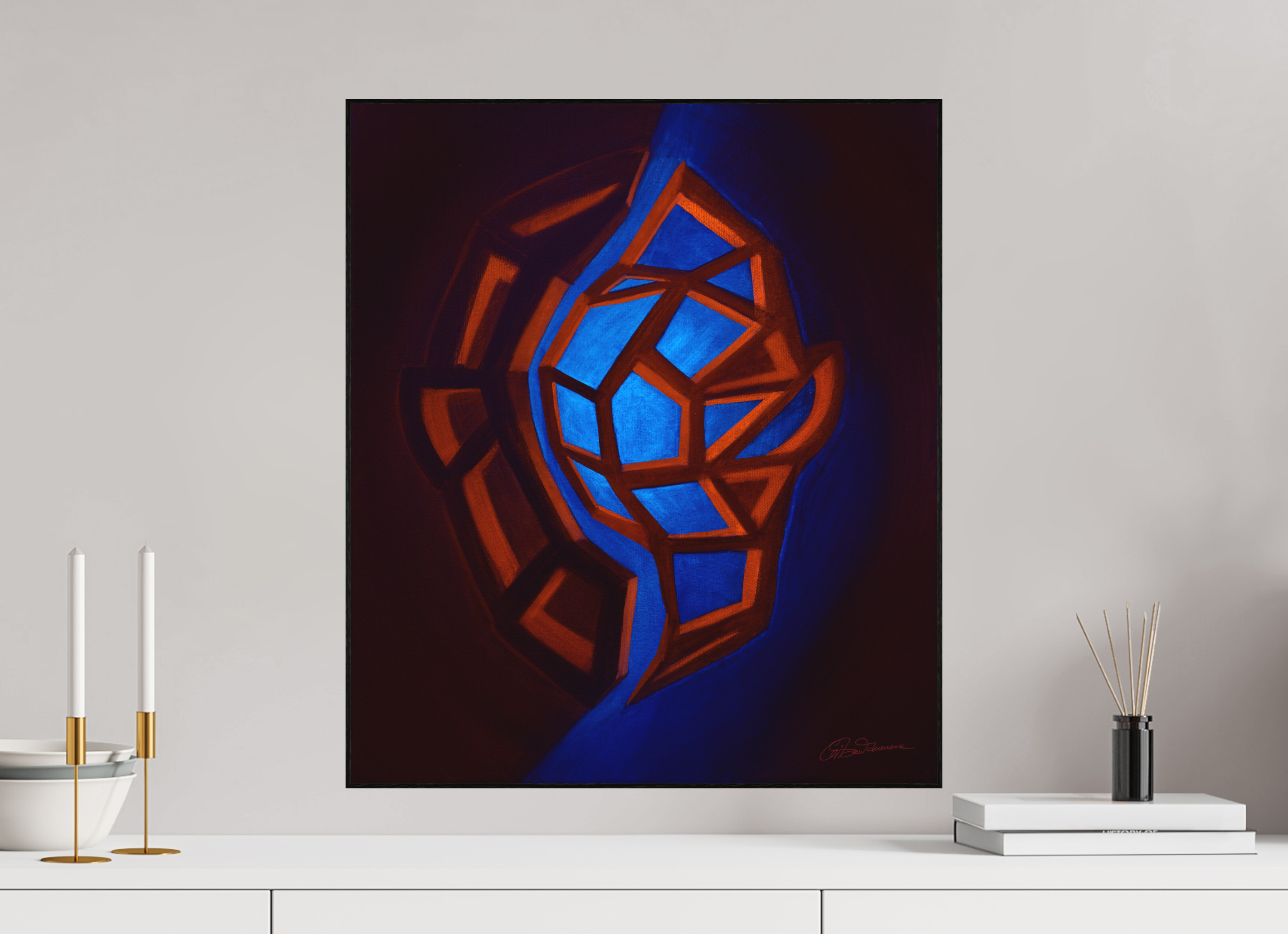 50 x 57,9 cm, Alu-Dibond mit Holzrahmen, schwarz Innere Tektonik – Feuer &amp; Luft