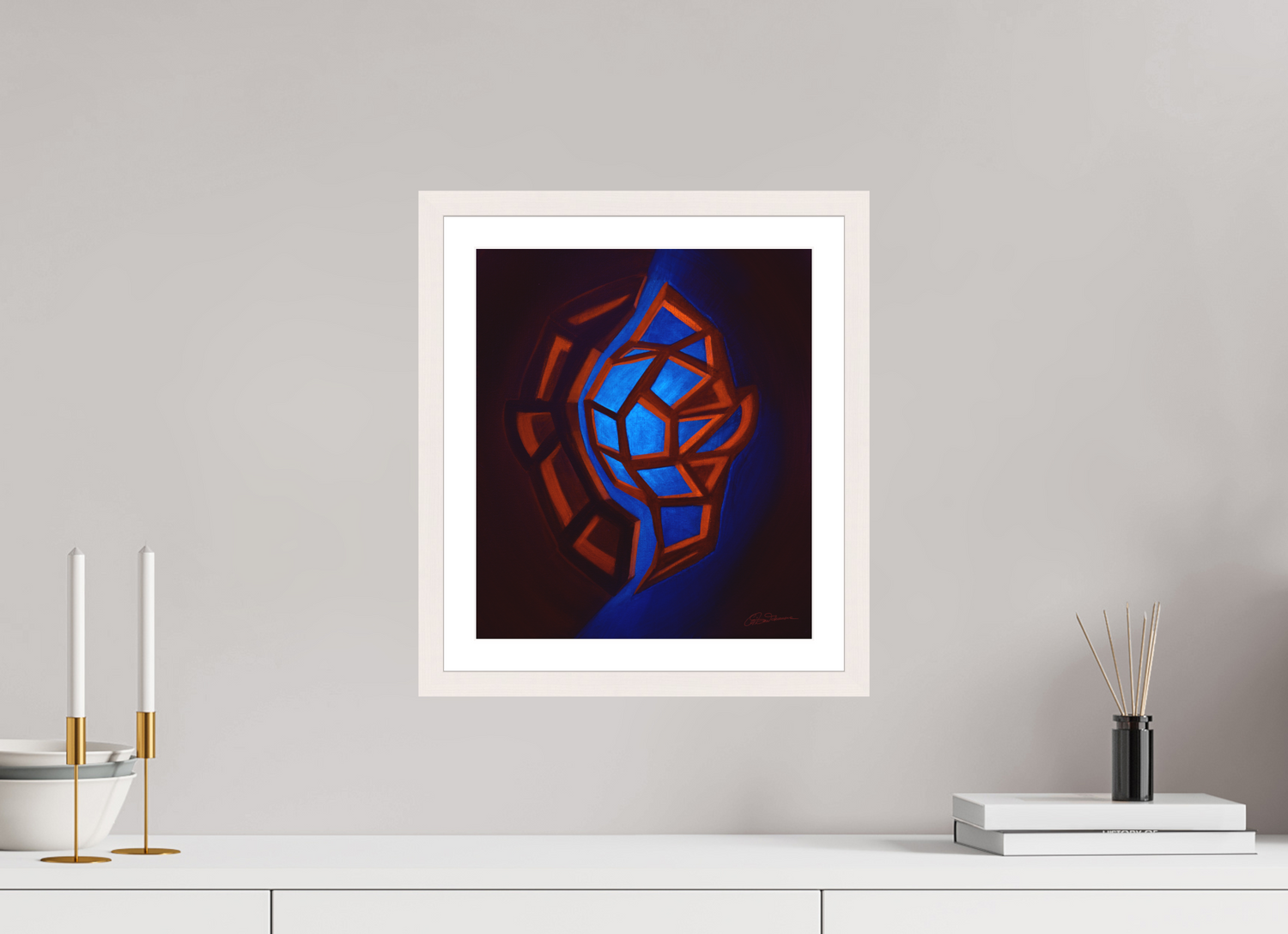 30 x 34,7 cm, Papier mit Holzrahmen, weiß Innere Tektonik – Feuer &amp; Luft