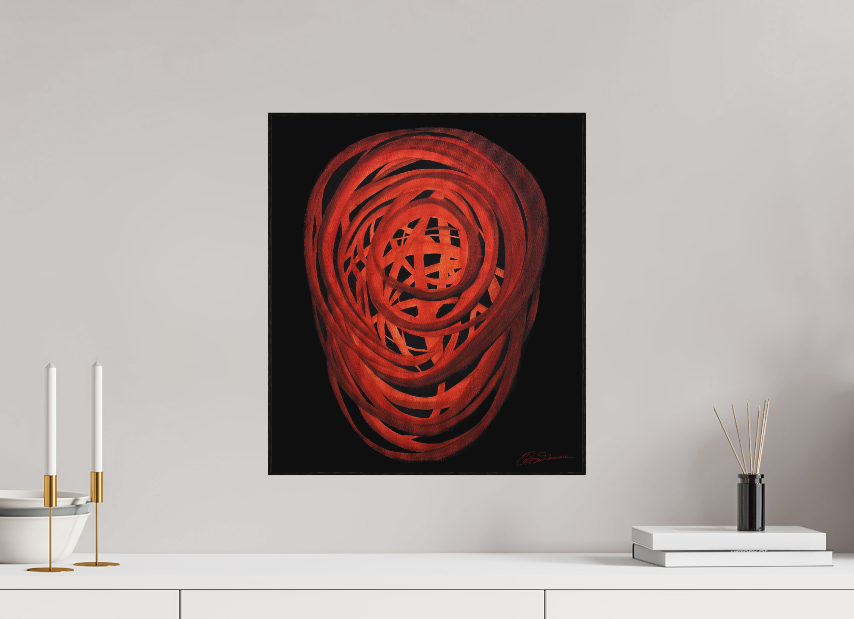 40 x 45,8 cm, Alu-Dibond mit Holzrahmen, schwarz Feuer | Hochsommer