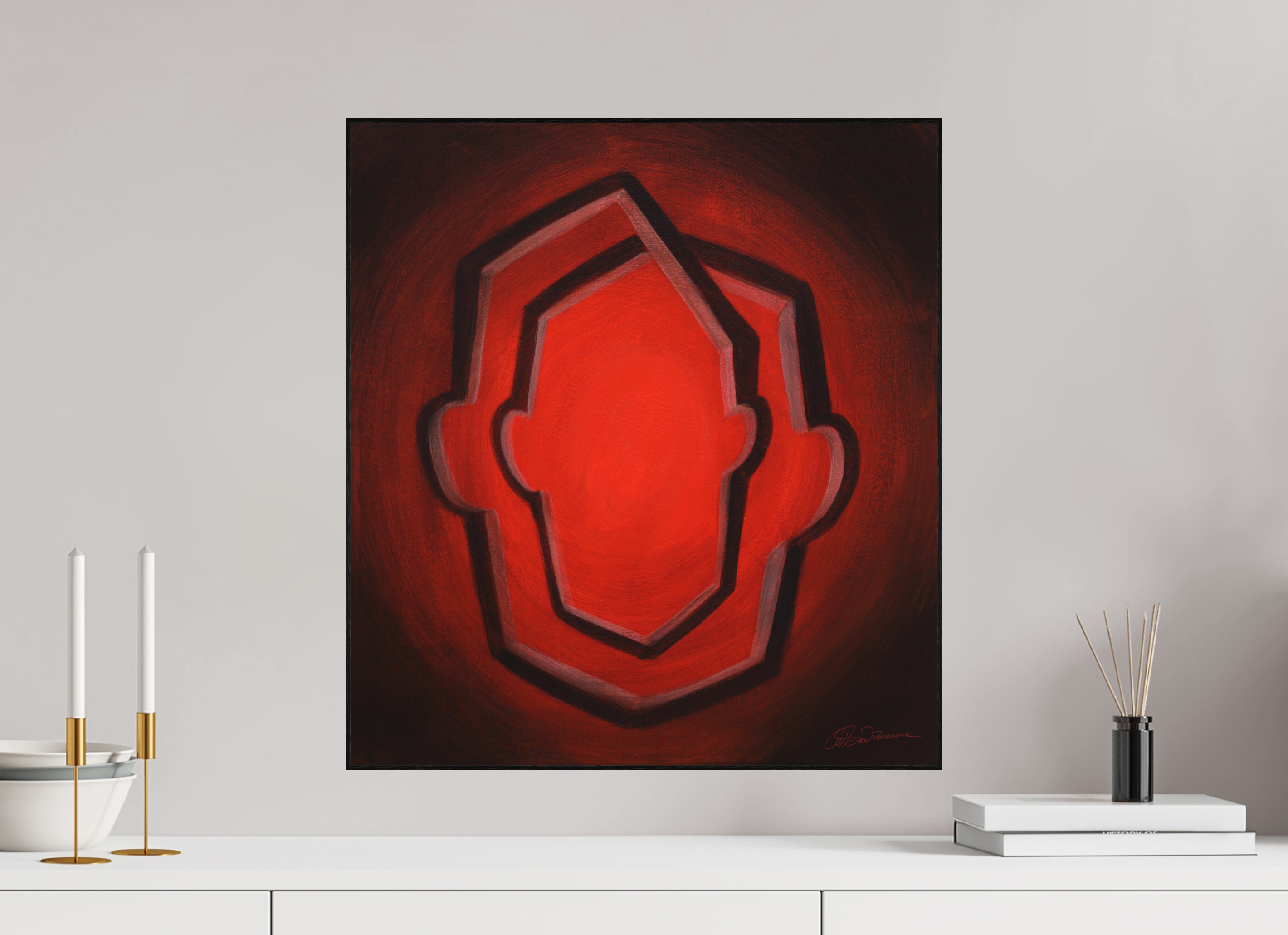 50 x 54,7 cm, Alu-Dibond mit Holzrahmen, schwarz Selbst-Bild. Die unendliche Wandlung