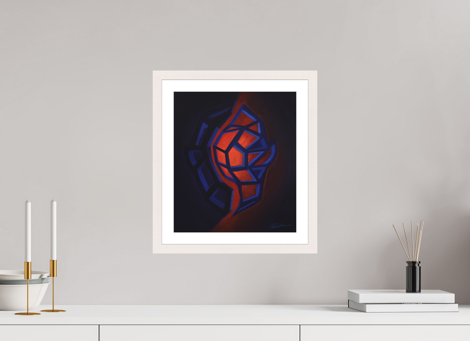 30 x 34,3 cm, Papier mit Holzrahmen, weiß Innere Tektonik – Feuer &amp; Wasser