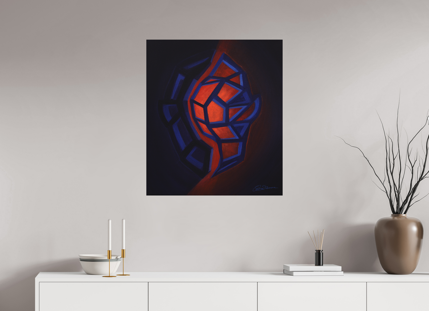 70 x 80,1 cm, Alu-Dibond-Druck mit Aufhängung Innere Tektonik – Feuer &amp; Wasser