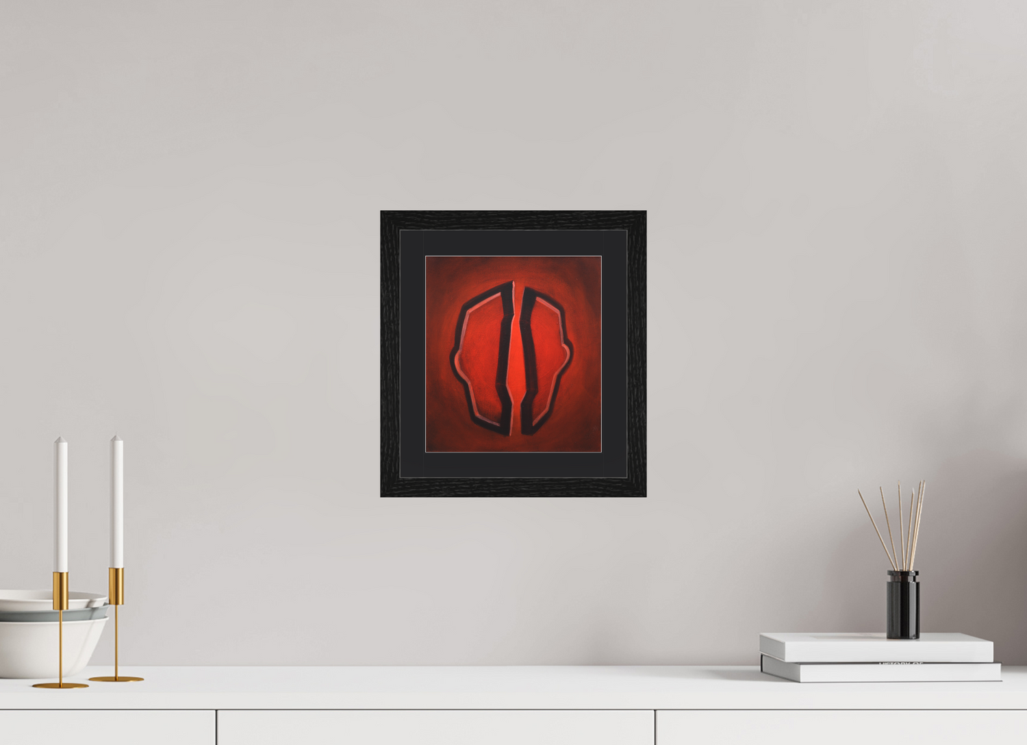 20 x 22,2 cm, Foto Papier schwarzes passapartout und schwarzer rahmen Selbst-Bild. Der Moment der Öffnung