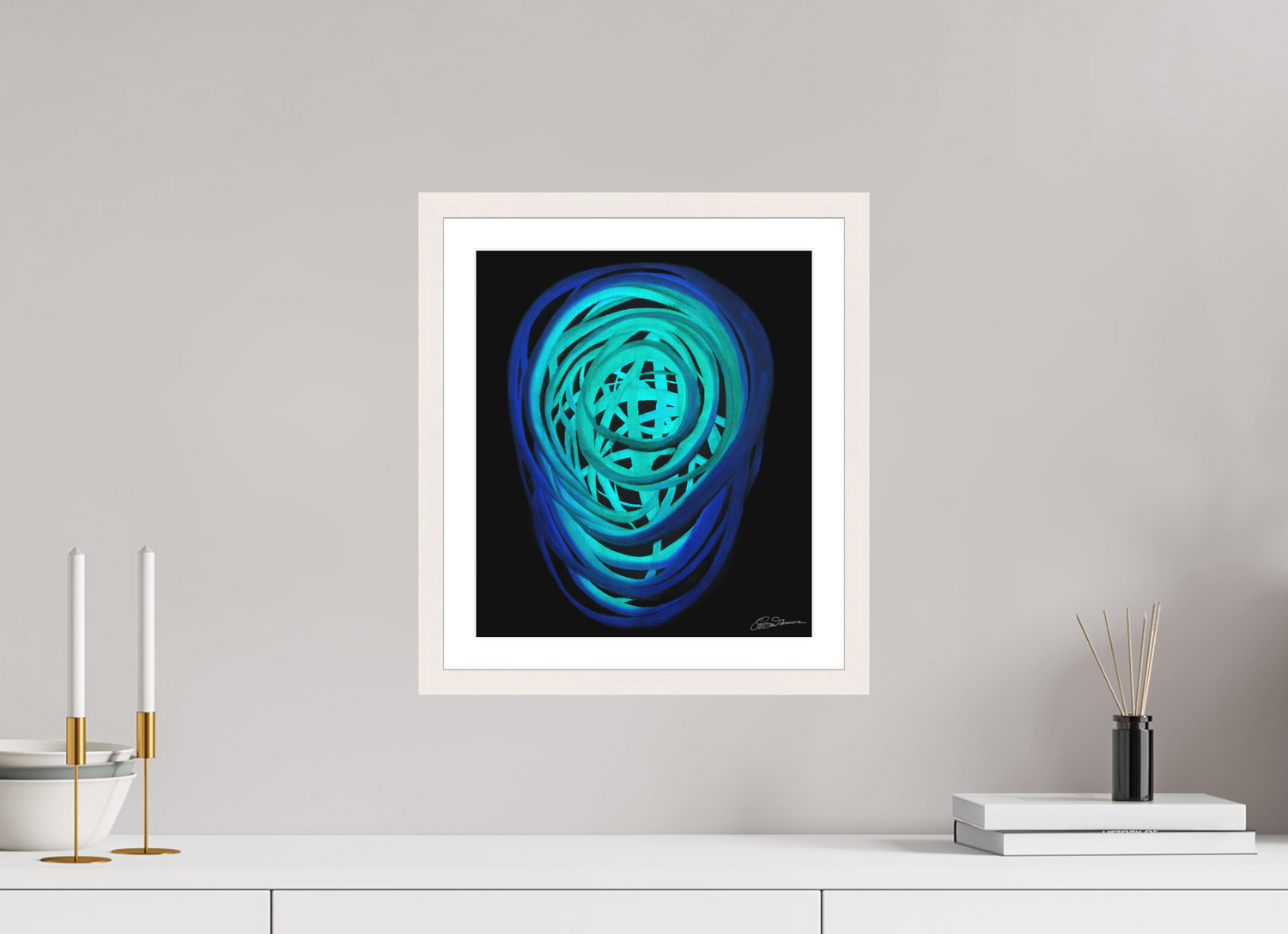 30 x 34,4 cm, Papier mit Holzrahmen, weiß Wasser | Frühling