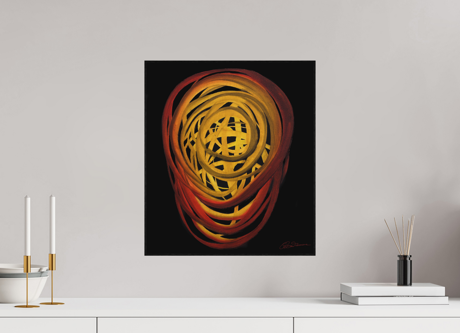 40 x 45,8 cm, Alu-Dibond mit Holzrahmen, schwarz Feuer | Sommer