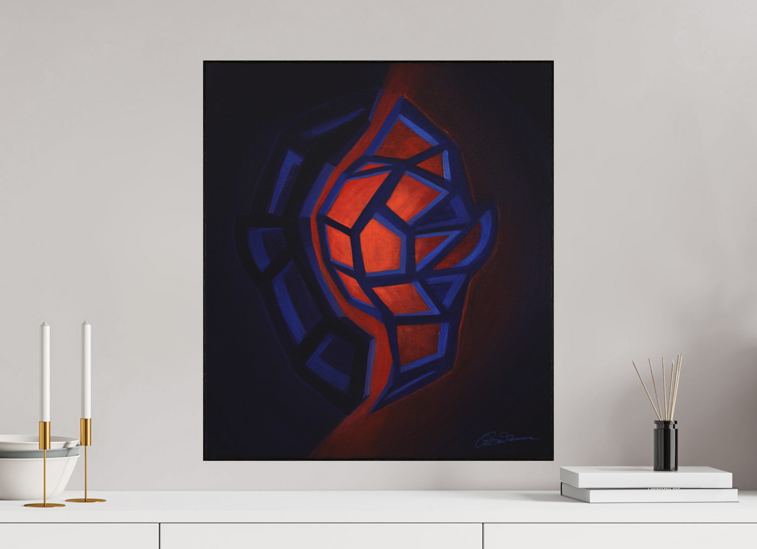 50 x 57,2 cm, Alu-Dibond mit Holzrahmen, schwarz Innere Tektonik – Feuer &amp; Wasser