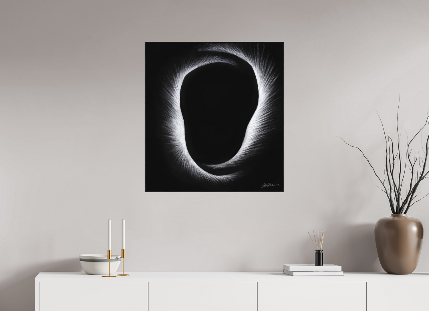 70 x 75,5 cm, Alu-Dibond mit Holzrahmen, schwarz Eklipse