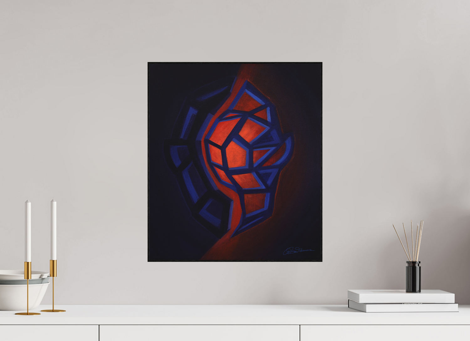 40 x 45,8 cm, Alu-Dibond mit Holzrahmen, schwarz Innere Tektonik – Feuer &amp; Wasser