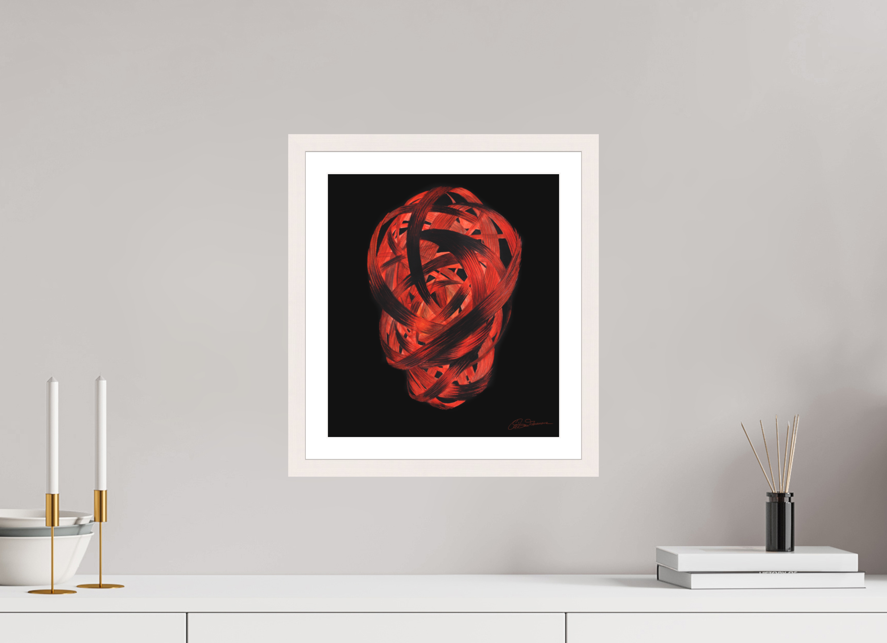 30 x 34 cm, Papier mit Holzrahmen, weiß Feuertaufe