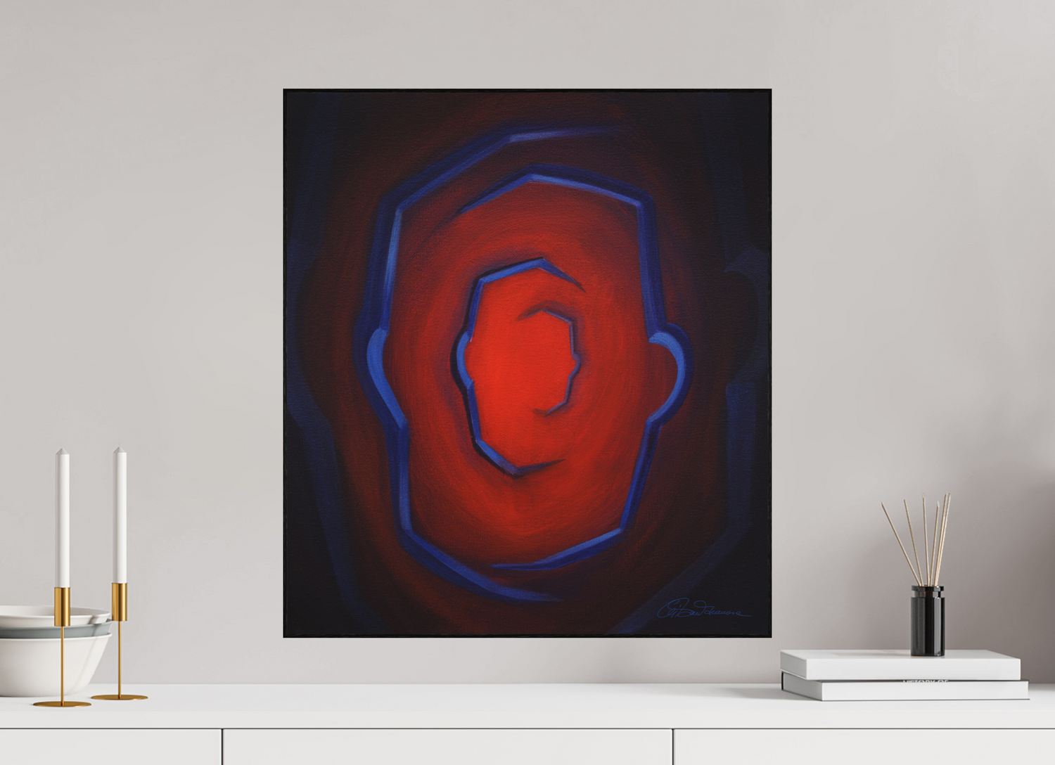 50 x 56,3 cm, Alu-Dibond mit Holzrahmen, schwarz Ich war, ich bin, ich werde sein