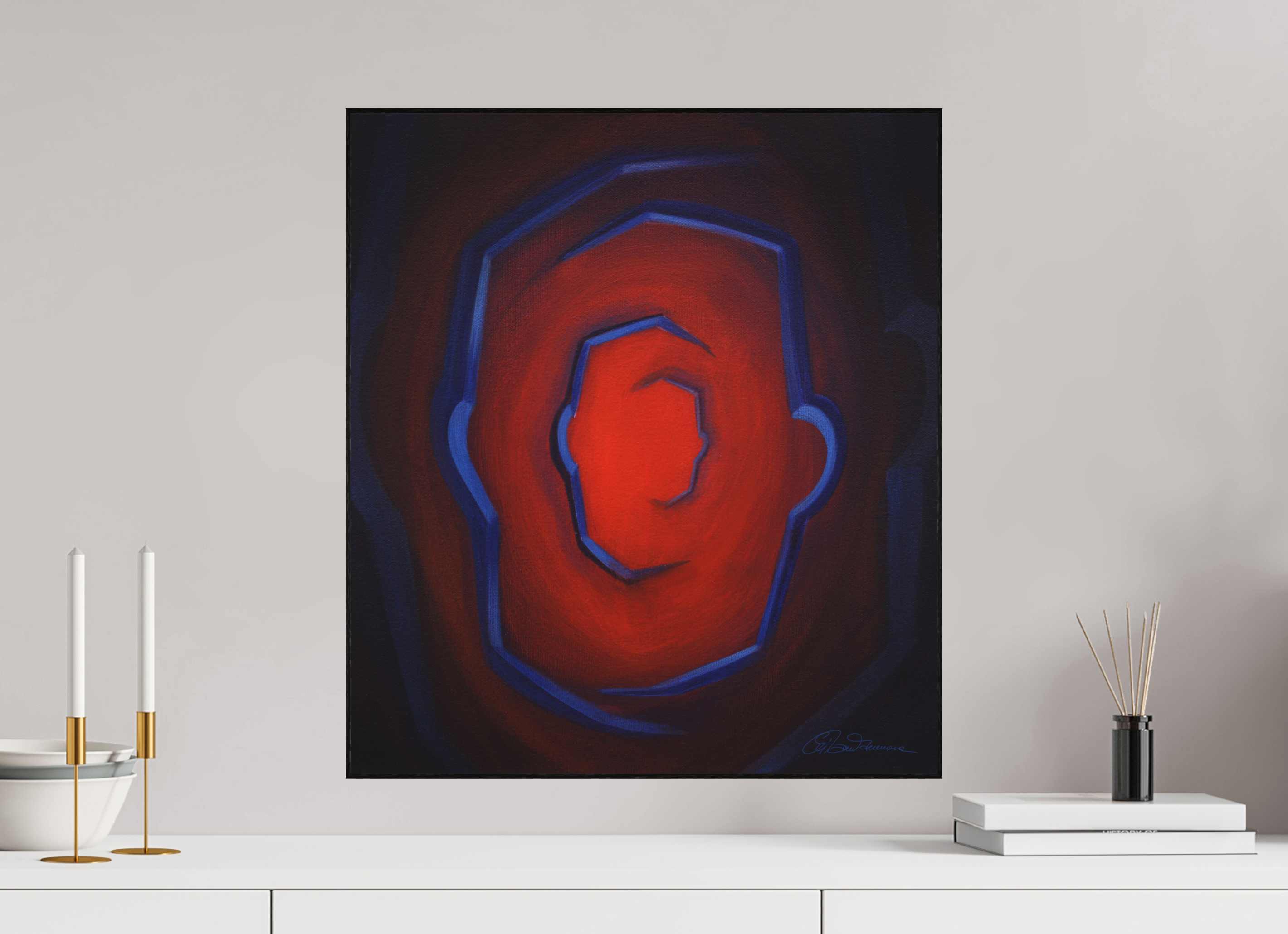 50 x 56,3 cm, Alu-Dibond mit Holzrahmen, schwarz Ich war, ich bin, ich werde sein