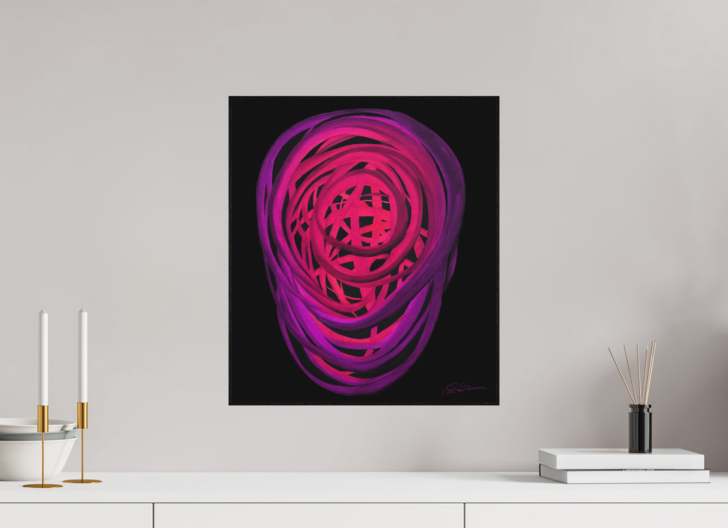 40 x 45,8 cm, Alu-Dibond mit Holzrahmen | schwarz Blütezeit