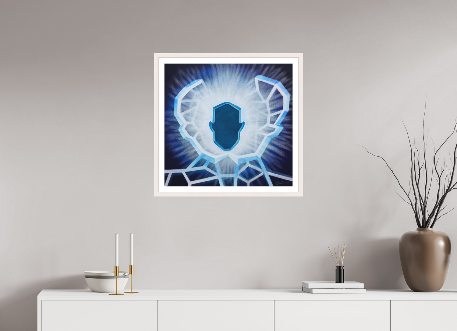 62,5 x 60 cm, Papier mit Holzrahmen, weiß Öffnung - vom alten zum neuen Ich