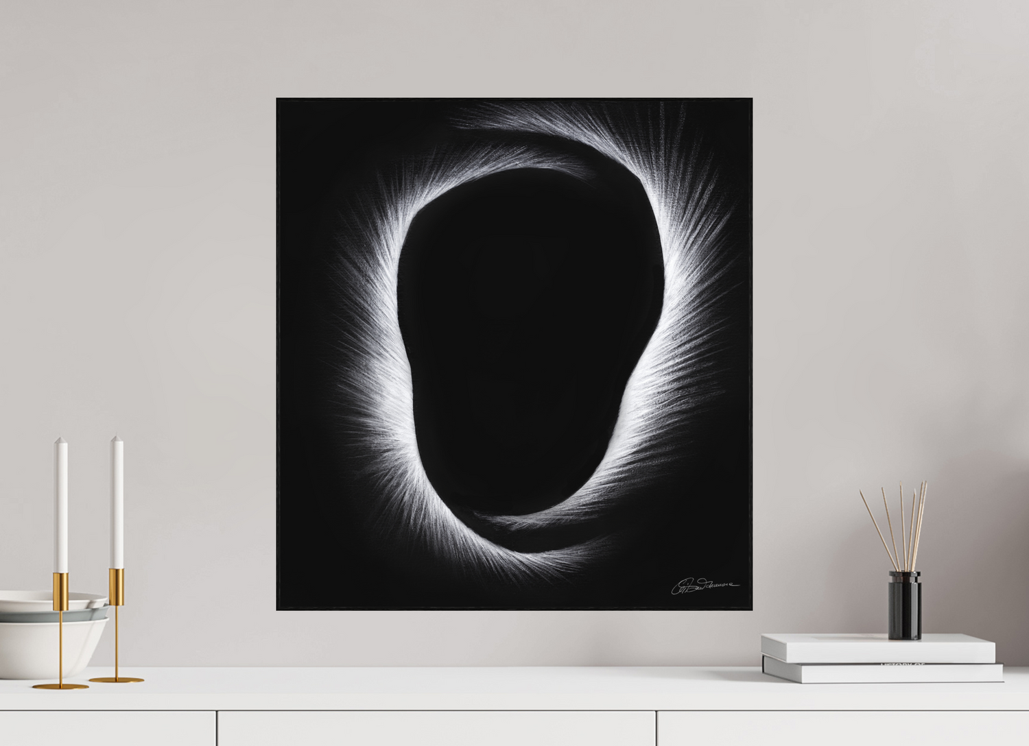 50 x 53,9 cm, Alu-Dibond mit Holzrahmen, schwarz Eklipse