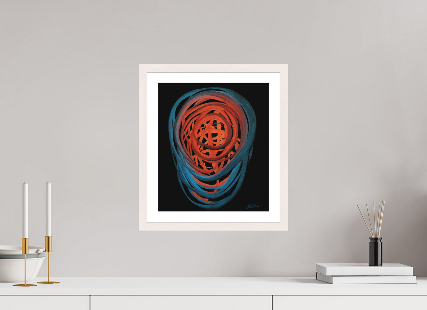 30 x 34,4 cm, Papier mit Holzrahmen, weiß Feuer &amp; Wasser | Spätsommer