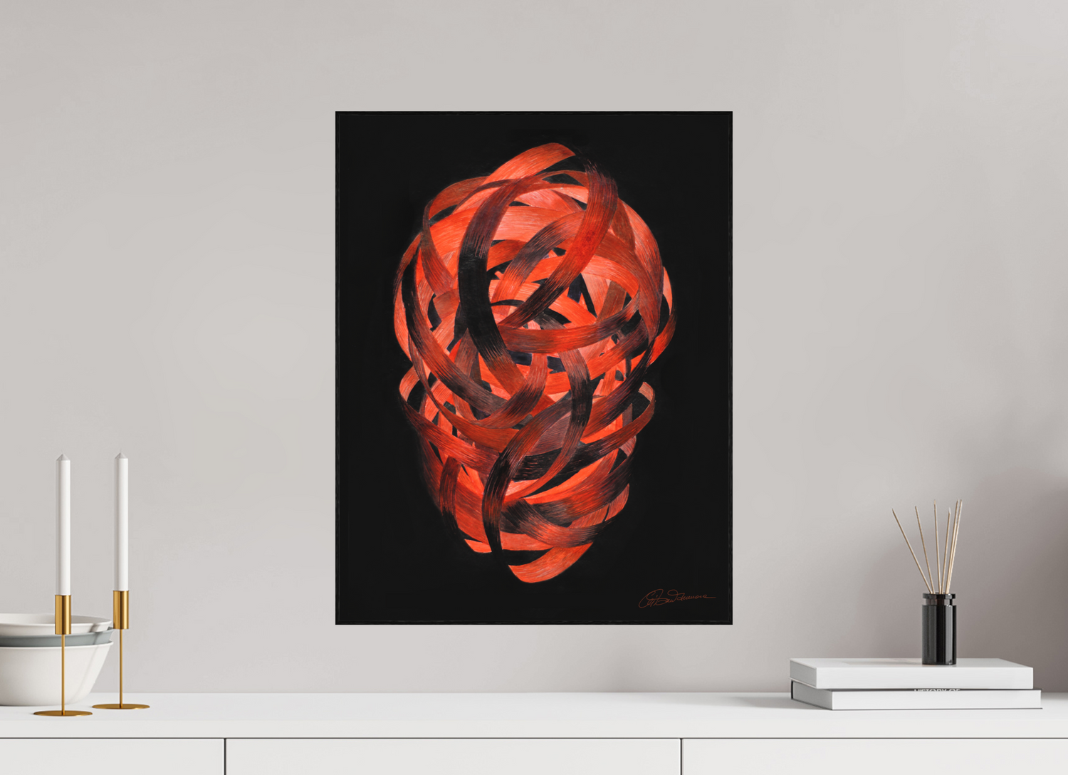 40 x 51,9 cm, Alu-Dibond mit Holzrahmen, schwarz Glutbahnen