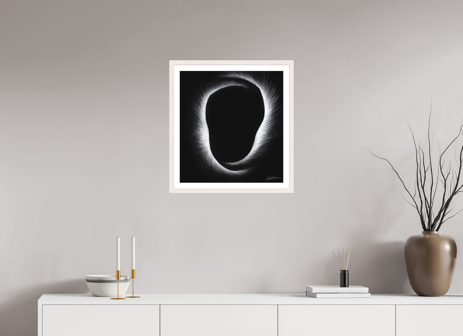 50 x 53,9 cm, Papier mit Holzrahmen, weiß Eklipse