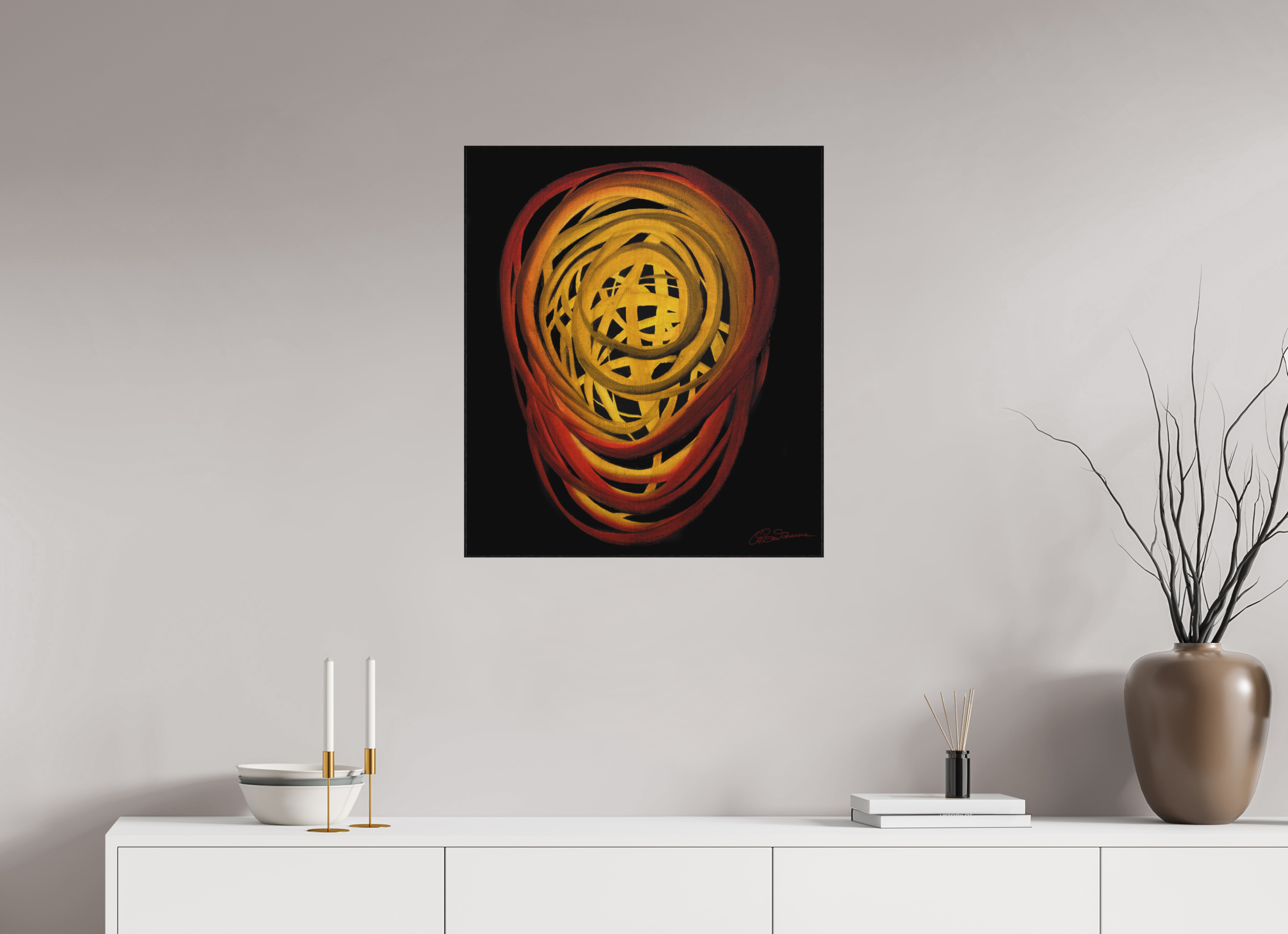 60 x 68,8 cm, Alu-Dibond mit Holzrahmen, schwarz Feuer | Sommer