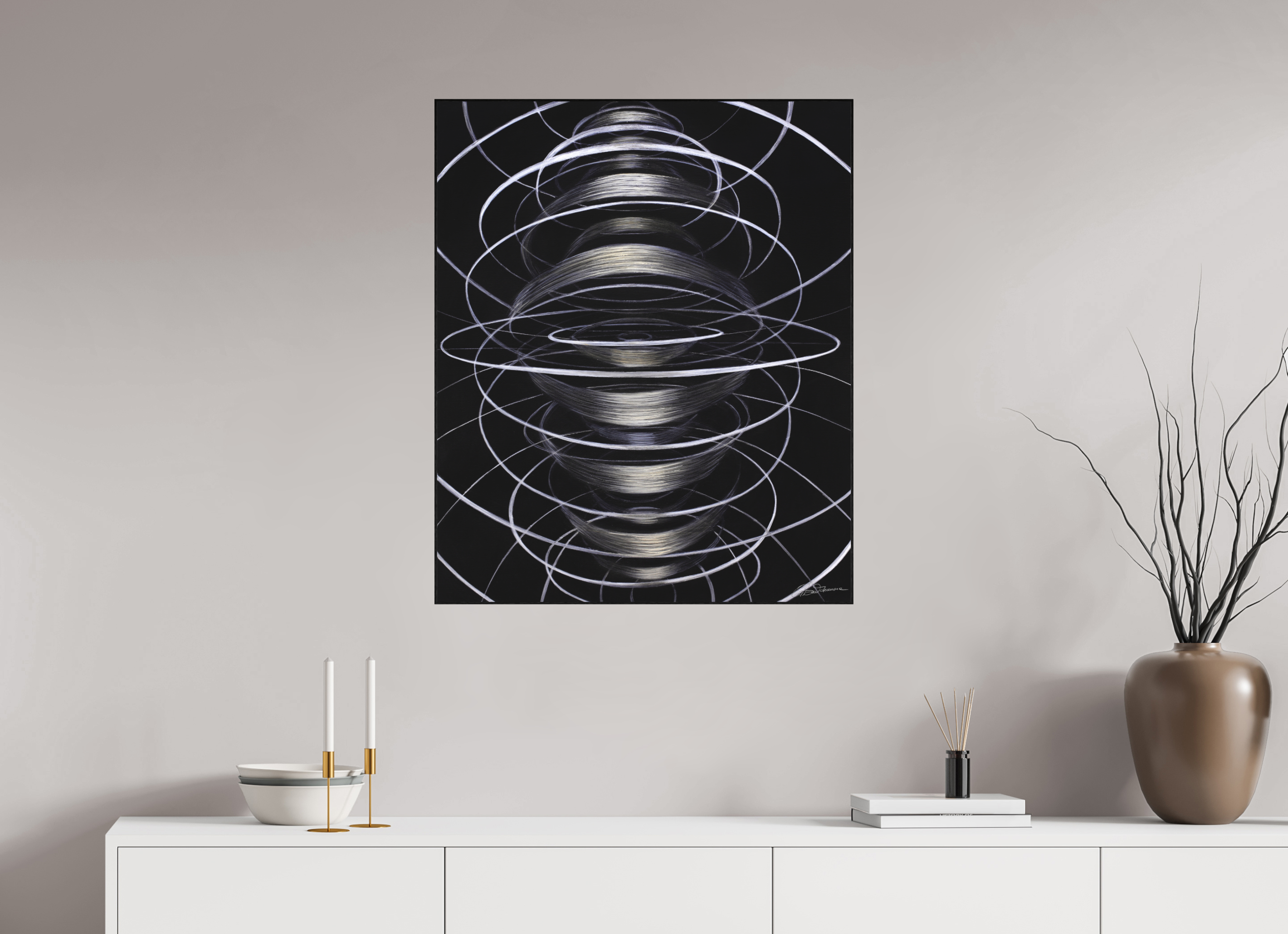 70 x 84,6 cm, Alu-Dibond mit Holzrahmen, schwarz Schwingung