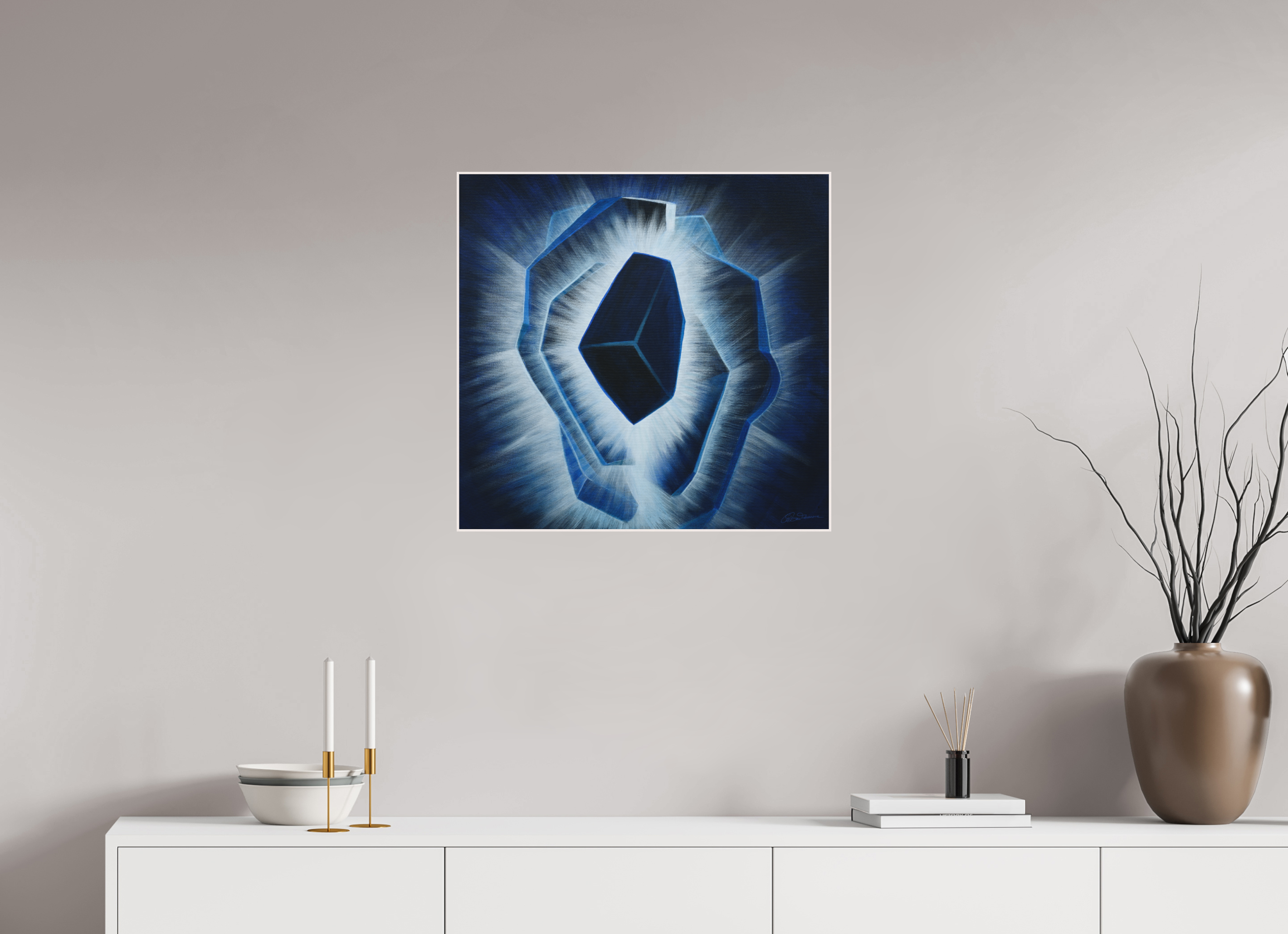 62,5 x 60 cm, Alu-Dibond mit Holzrahmen | weiß Der innere Durchbruch – Erwachen