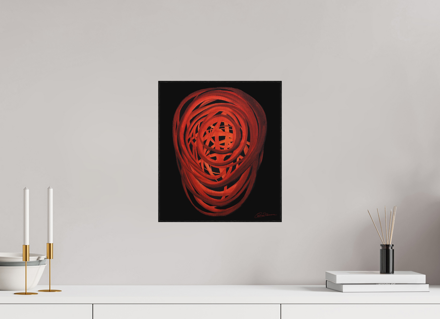 30 x 34,4 cm, Alu-Dibond mit Holzrahmen, schwarz Feuer | Hochsommer