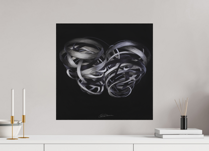 50 x 50 cm, Kunstdruck auf Alu-Dibond mit Holzrahmen, schwarz Kuss – Verflechtung