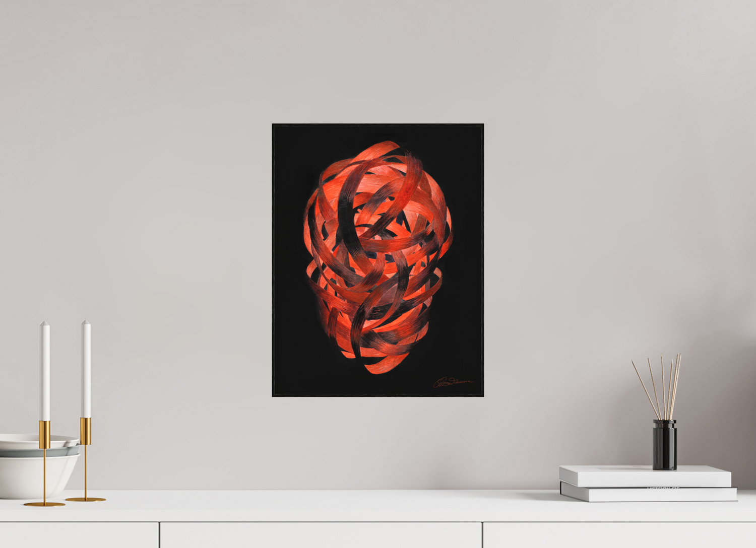 30 x 38,9 cm, Alu-Dibond mit Holzrahmen, schwarz Glutbahnen