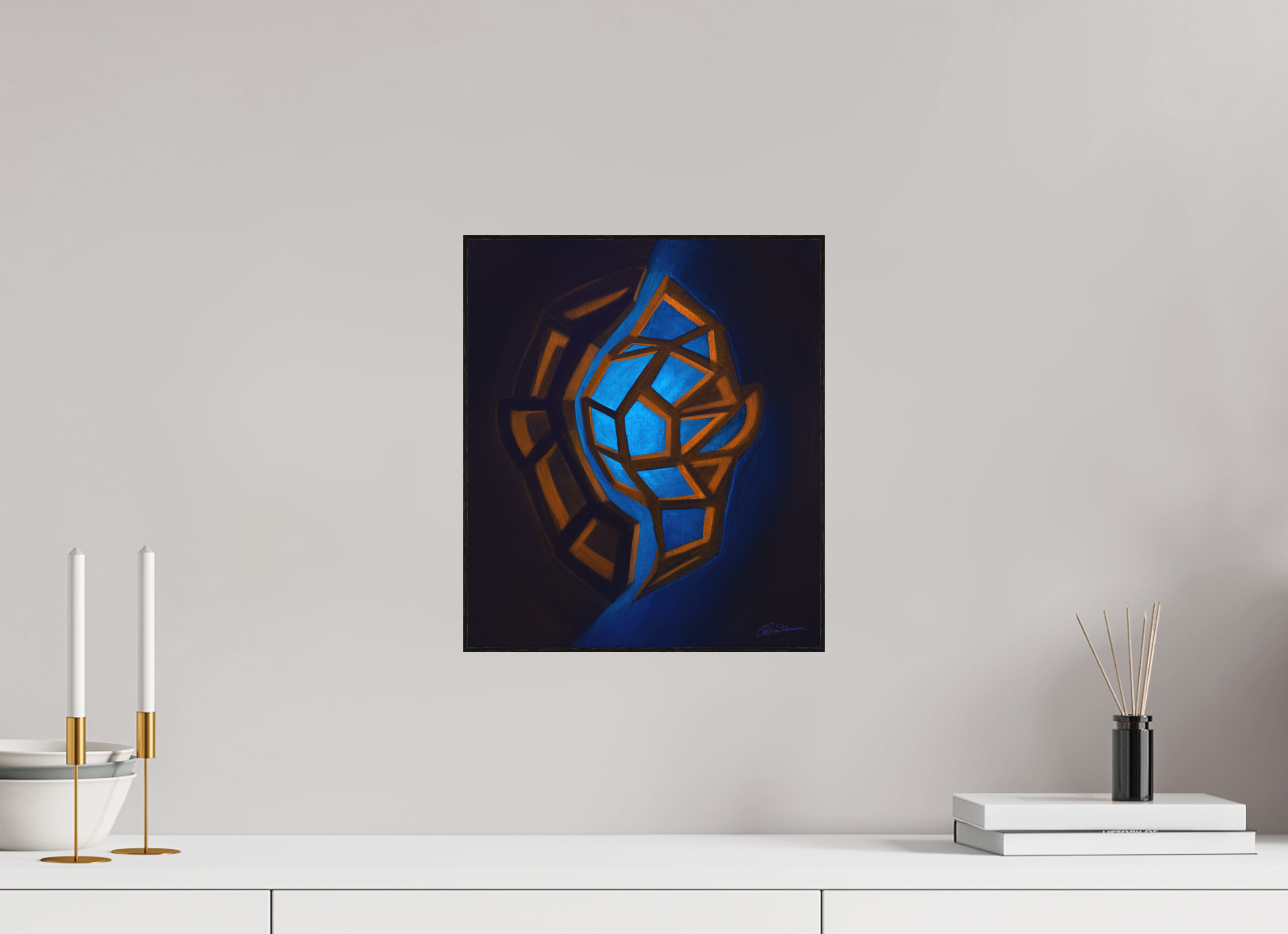 30 x 34,7 cm, Alu-Dibond mit Holzrahmen, schwarz Innere Tektonik – Erde &amp; Wasser